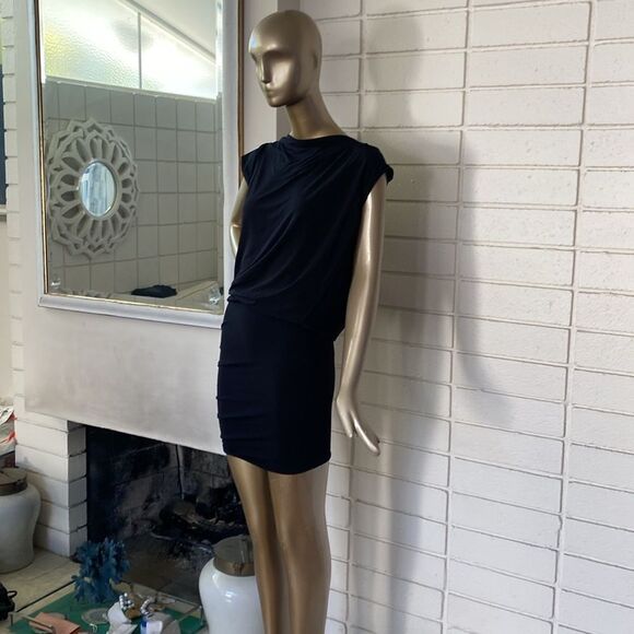 All Saints black viscose body con cowl back mini w/side boob. - Picture 6 of 11